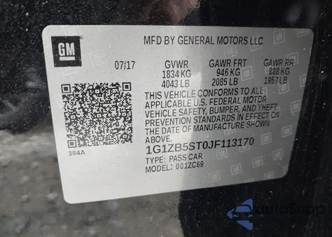 2018 Chevrolet Malibu 1Ls z USA, uszkodzony, nr VIN 1G1ZB5ST0JF113170